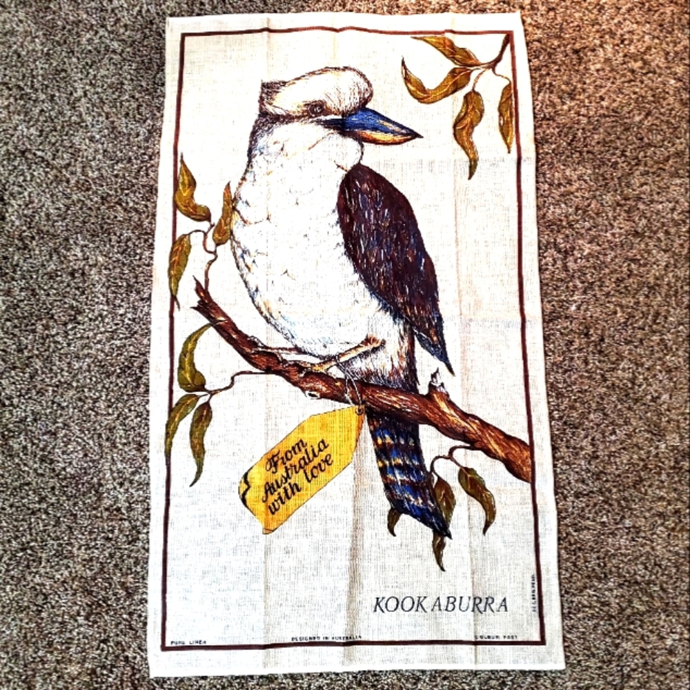 Australia Kookaburra Bird 100% Linen Tea Towel Dish Towel